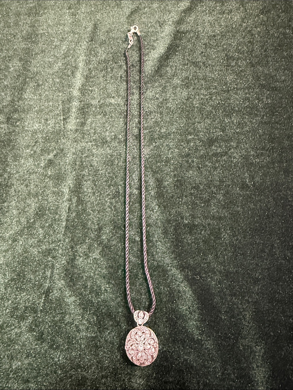 Vintage Italian 925 Sterling Silver Ornate Pendant Necklace on Black Cord